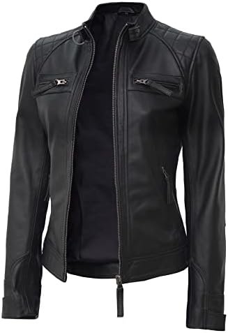 Blingsoul Brown Leather Jacket Women - Cafe Racer Black Wome...