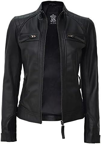 Blingsoul Brown Leather Jacket Women - Cafe Racer Black Wome...