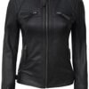 Blingsoul Brown Leather Jacket Women - Cafe Racer Black Wome...