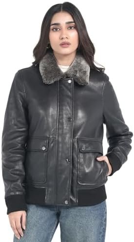STREGA Womens leather jacket Lambskin Bomber Jacket-detachab... STREGA Womens leather jacket Lambskin Bomber Jacket-detachab...