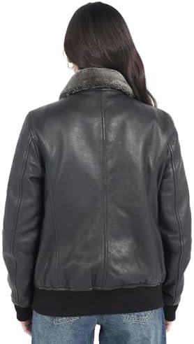 STREGA Womens leather jacket Lambskin Bomber Jacket-detachab...