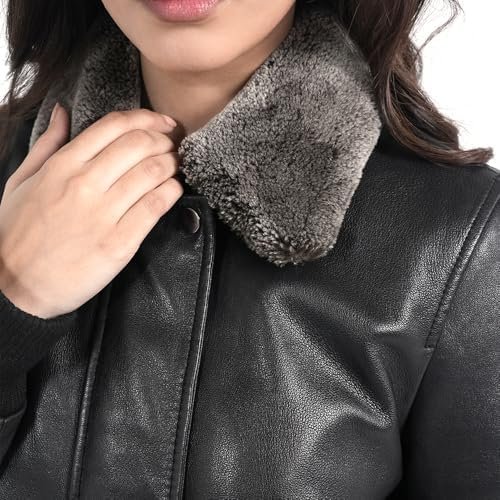 STREGA Womens leather jacket Lambskin Bomber Jacket-detachab...