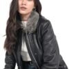 STREGA Womens leather jacket Lambskin Bomber Jacket-detachab...
