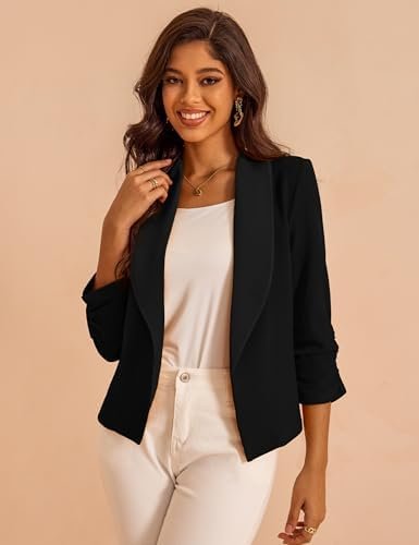 Women's 3/4 Sleeve Cropped Blazer Lightweight Open Front Car...
