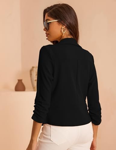 Women's 3/4 Sleeve Cropped Blazer Lightweight Open Front Car...