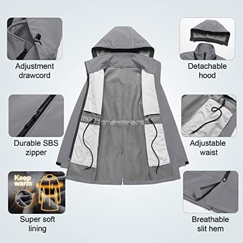 CREATMO US Women's Plus Size Long Softshell Jacket Waterproo...