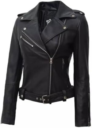 Blingsoul Asymmetrical Lambskin Leather Jacket Women - Class... Blingsoul Asymmetrical Lambskin Leather Jacket Women - Class...