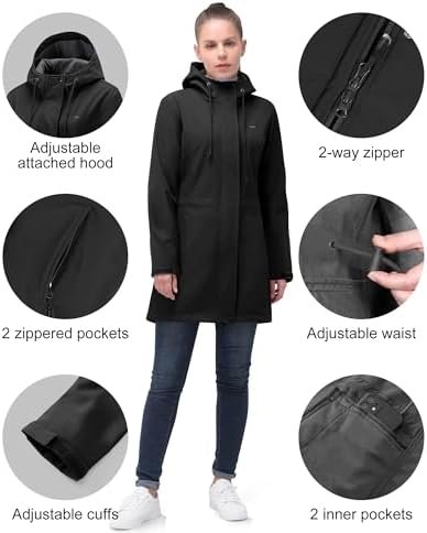 33,000ft Women's Softshell Long Jacket with Hood Fleece Line...