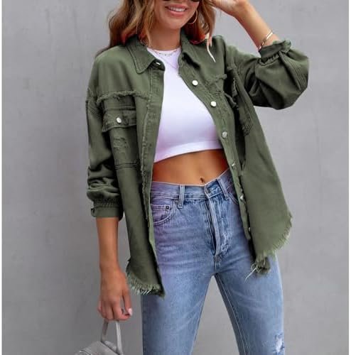 ZOCANIA Womens Ripped Denim Jacket Frayed Hem Distressed Jac...
