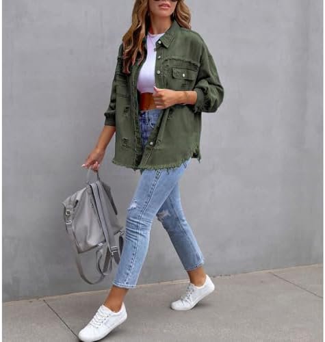 ZOCANIA Womens Ripped Denim Jacket Frayed Hem Distressed Jac...