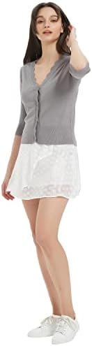 Women's Short Sleeve Cropped Cardigan Button Down Sweater Li...