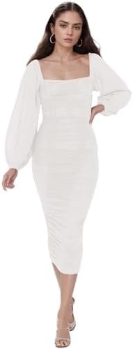 MllesReve Women Long Puffy Sleeve Midi Dresses Square Neck R... MllesReve Women Long Puffy Sleeve Midi Dresses Square Neck R...