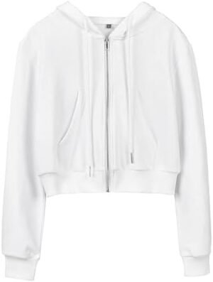 Hooever Womens Cute Workout Cropped Zip Up Drawstring Hoodie... Hooever Womens Cute Workout Cropped Zip Up Drawstring Hoodie...