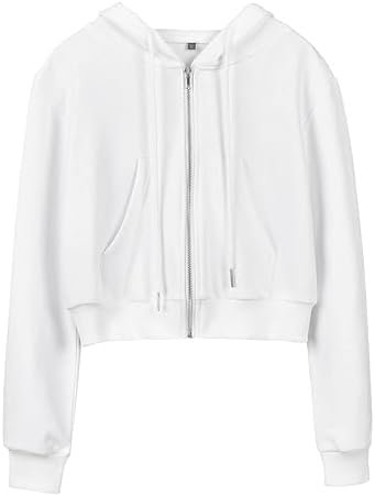 Hooever Womens Cute Workout Cropped Zip Up Drawstring Hoodie...