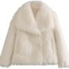 Women's Faux Fur Coat Cropped Fluffy Jacket Long Sleeve Open...