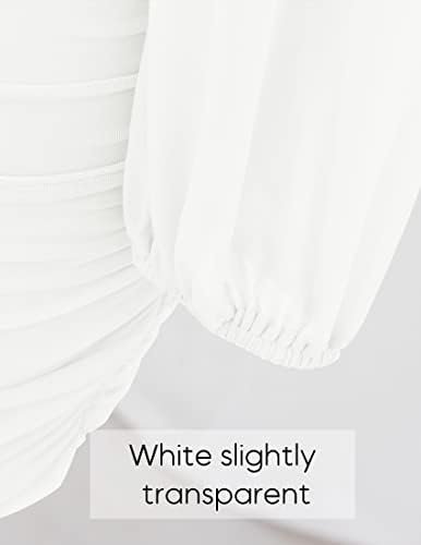 ZESICA Women's Sexy V Neck Ruched Bodycon Mini Dress Puff Lo...