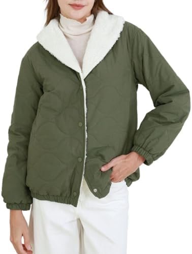 Amazhiyu Women's Sherpa-Lined Puffer Jacket Fleece Button Wi...