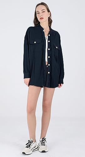 chouyatou Women's Loose Fit Batwing Sleeve Waffle Knit Butto...