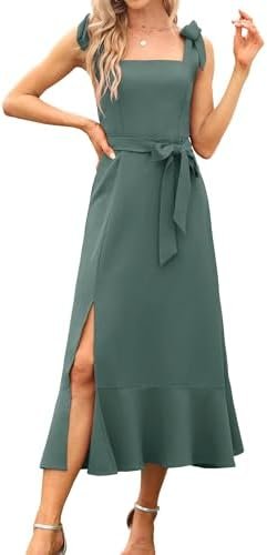 Women's Elegant Bridesmaid Dresses Square Neck Ruffle Split ... Women's Elegant Bridesmaid Dresses Square Neck Ruffle Split ...