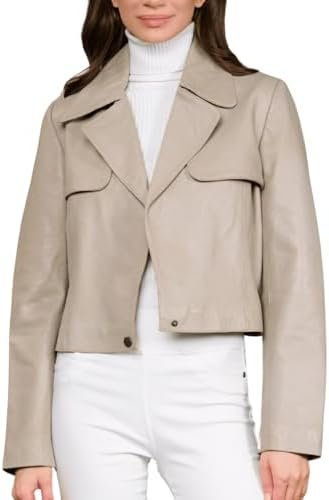 Cropped Leather Jacket Women | Genuine Leather Coat Snap But...