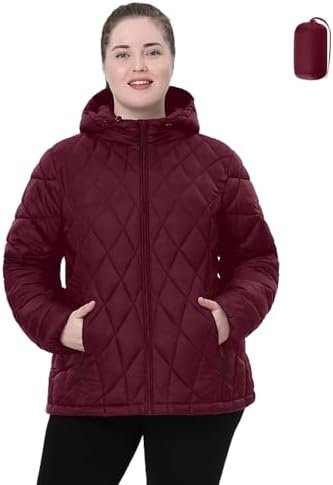 Plus Size Women's Packable Puffer Jacket 1X-5X Water-Resista...