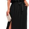 Plus Size Off The Shoulder Maxi Long Casual Beach Dress Pock...