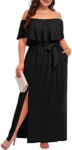 Plus Size Off The Shoulder Maxi Long Casual Beach Dress Plus Size Off The Shoulder Maxi Long Casual Beach Dress Pock...
