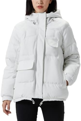 JiangWu Women's Winter Thickened Hooded Cotton Coat Windproo...