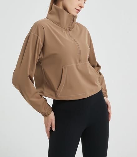 happlan Women's Half Zip Pullover Cropped Jackets Long Sleev...