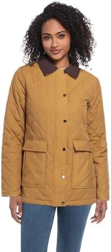 Quilted Barn Jacket for Women Corduroy Collar Lightweight Pu...