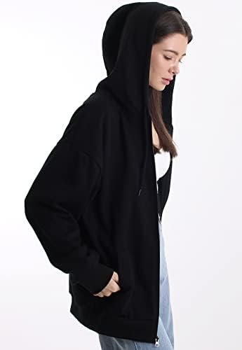 Oversized Women's Casual Full-Zip Hoodie Lightweight Long Sl...