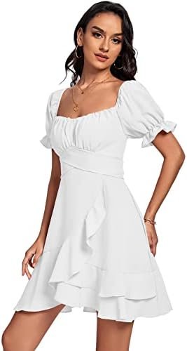 LYANER Women's Square Neck Ruffle Wrap Mini Dress Off Should...