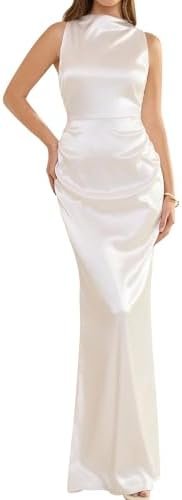 GLNEGE Women's Satin Mock Neck Maxi Formal Dresses Elegant S... GLNEGE Women's Satin Mock Neck Maxi Formal Dresses Elegant S...