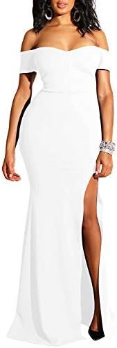 YMDUCH Women's Off Shoulder High Split Long Formal Party Dre...