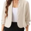 Allegra K Ruched 3/4 Sleeve Blazer Jacket for Women's Open F...