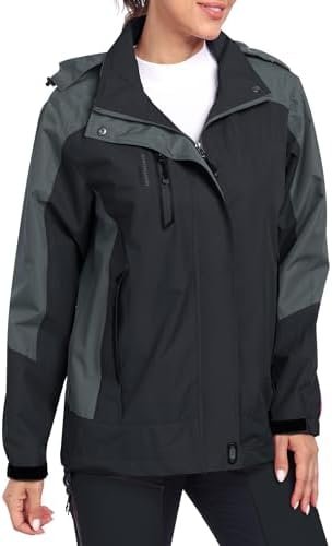 Women's Waterproof Rain Jacket with Detachable Hood Lightwei...