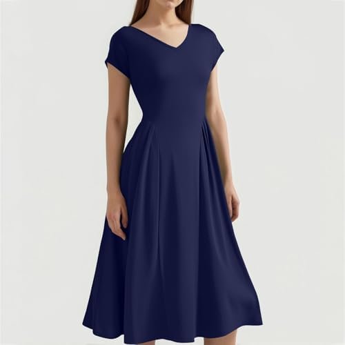 Summer Dresses for Women 2025 Casual V Neck Cap Sleeve Midi ...