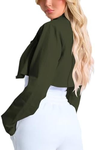 Women's Cropped Jacket Casual Zip Up Long Sleeve Lapel Crop ...