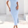 MEROKEETY Women's 2025 Off Shoulder Bodycon Midi Dress Summe...