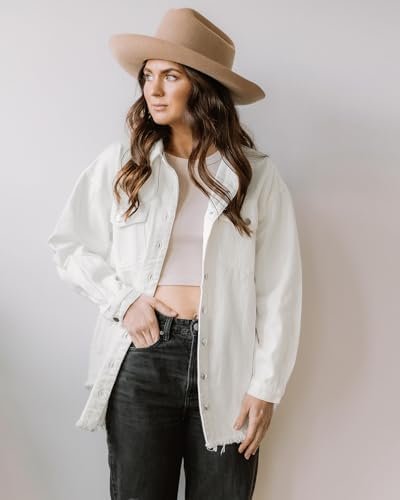 luvamia Denim Jacket for Women Oversized Button Down Casual ...