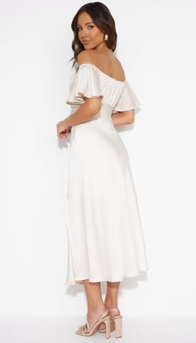 2025 Summer Women's Satin Off Shoulder Formal Dress Wedding ...