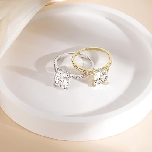 TIGRADE 4CT Engagement Ring for Women Radiant Cut Cubic Zirc...