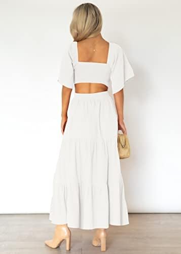 LEANI Women's 2025 Summer Cutout Maxi Dress Square Neck Shor...