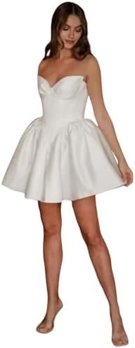 Simple Satin Short Wedding Dresses for Bride Off The Shoulde... Simple Satin Short Wedding Dresses for Bride Off The Shoulde...