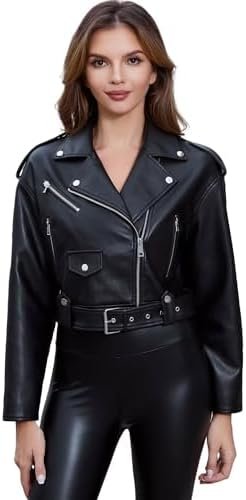 DIASHINY Faux Leather Jacket For Women Crop Short Cropped PU... DIASHINY Faux Leather Jacket For Women Crop Short Cropped PU...