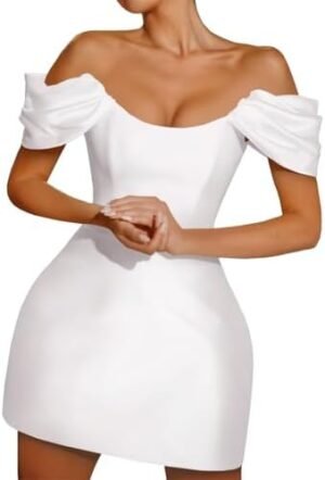 Short Satin Homecoming Dress Off Shoulder Mini Wedding Party... Short Satin Homecoming Dress Off Shoulder Mini Wedding Party...