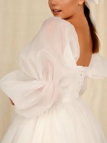 Women's Short Long Sleeves Wedding Dresses for Bride Tulle M...