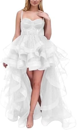 Tulle Spaghetti Straps Long Formal Prom Gowns for Women Tier... Tulle Spaghetti Straps Long Formal Prom Gowns for Women Tier...