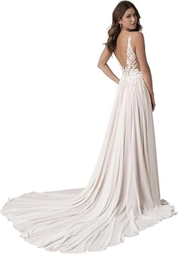 Boho Beach Wedding Dresses for Bride Lace Chiffon Backless B...
