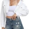 andy & natalie Womens Jean Jacket Cropped Fashion Button Dow...